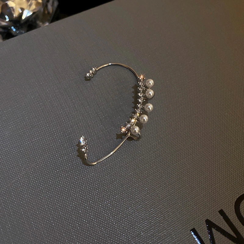 Shiny Zircon Pearl Ear Cuff for Women | Sterling Silver Coated Metal 