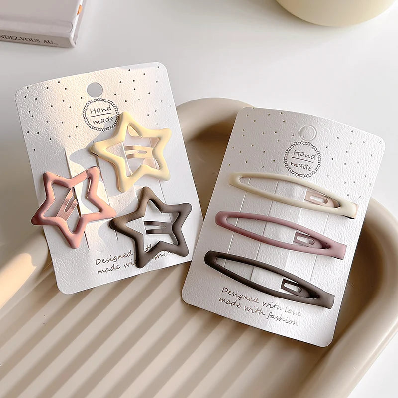 Set of 3/6 Fashionable Coffee Color Geometric Star Hair Clips for Women and Girls - Elegant Hair Accessories