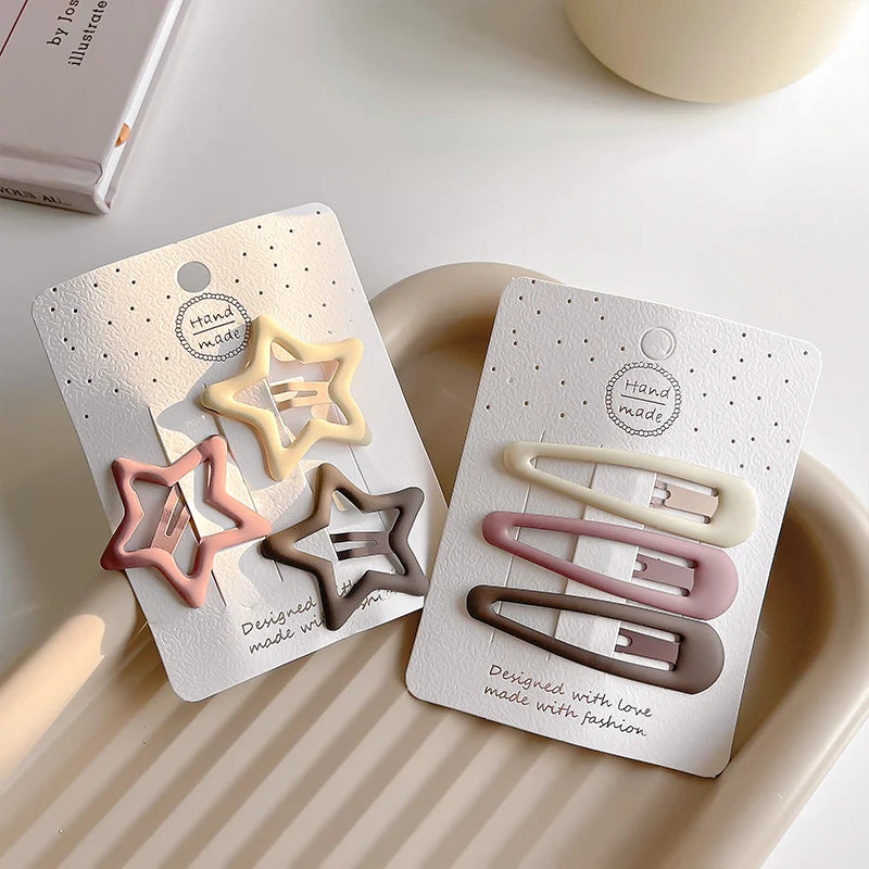 Set of 3/6 Fashionable Coffee Color Geometric Star Hair Clips for Women and Girls - Elegant Hair Accessories