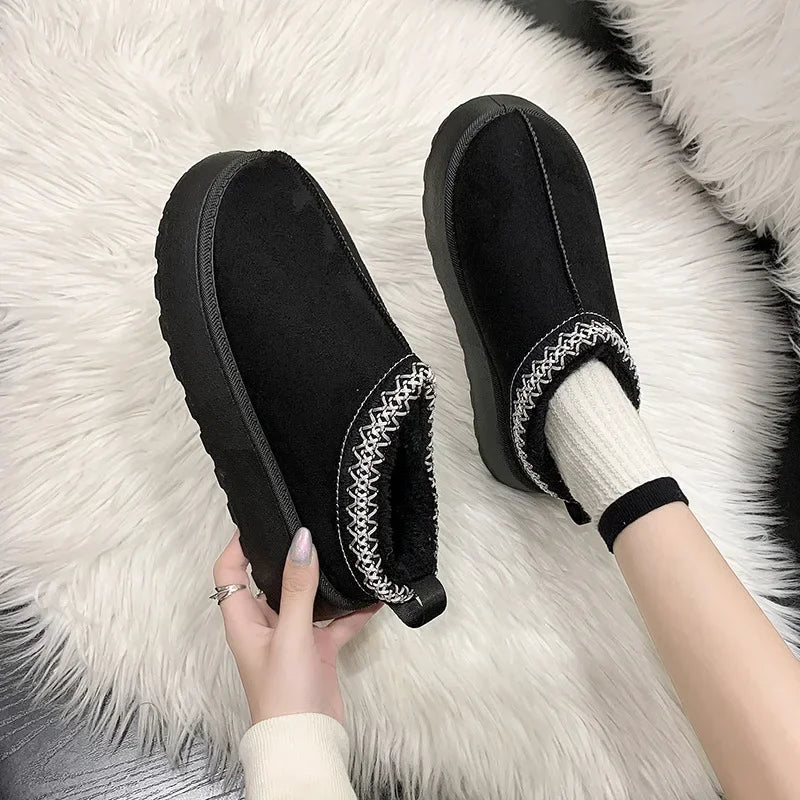 Cashmere Winter Boots for Women | Warm Thick Soles | Open-Heel Half Slipper 