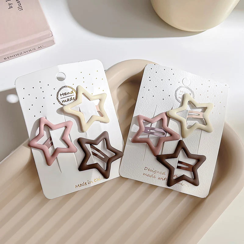 Set of 3/6 Fashionable Coffee Color Geometric Star Hair Clips for Women and Girls - Elegant Hair Accessories