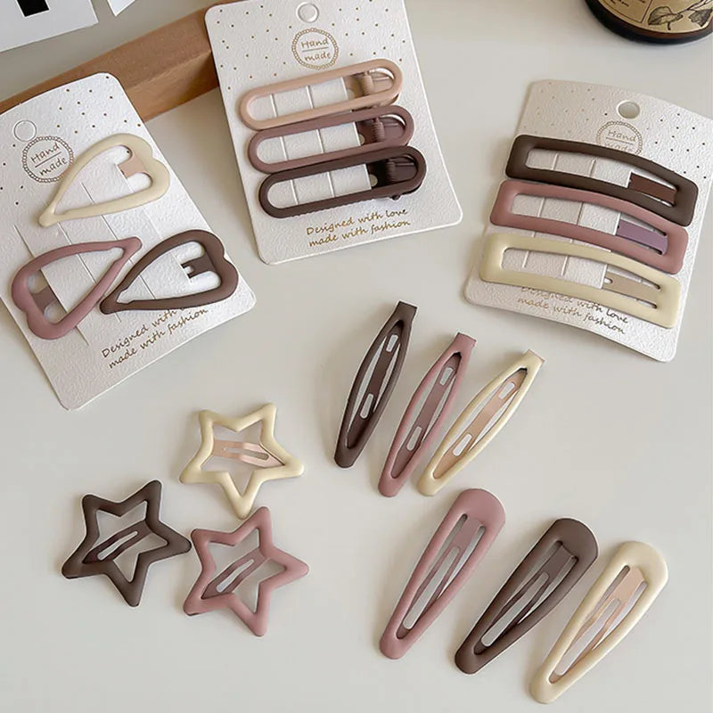 Set of 3/6 Fashionable Coffee Color Geometric Star Hair Clips for Women and Girls - Elegant Hair Accessories