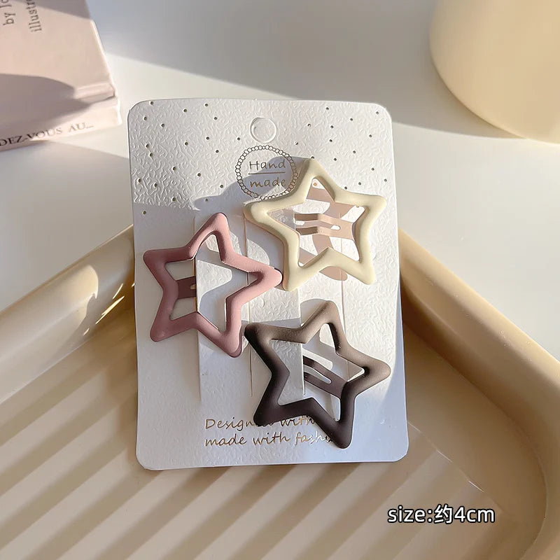 Set of 3/6 Fashionable Coffee Color Geometric Star Hair Clips for Women and Girls - Elegant Hair Accessories