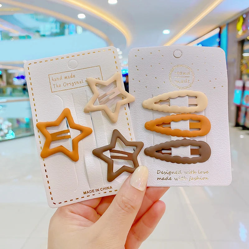 Set of 3/6 Fashionable Coffee Color Geometric Star Hair Clips for Women and Girls - Elegant Hair Accessories