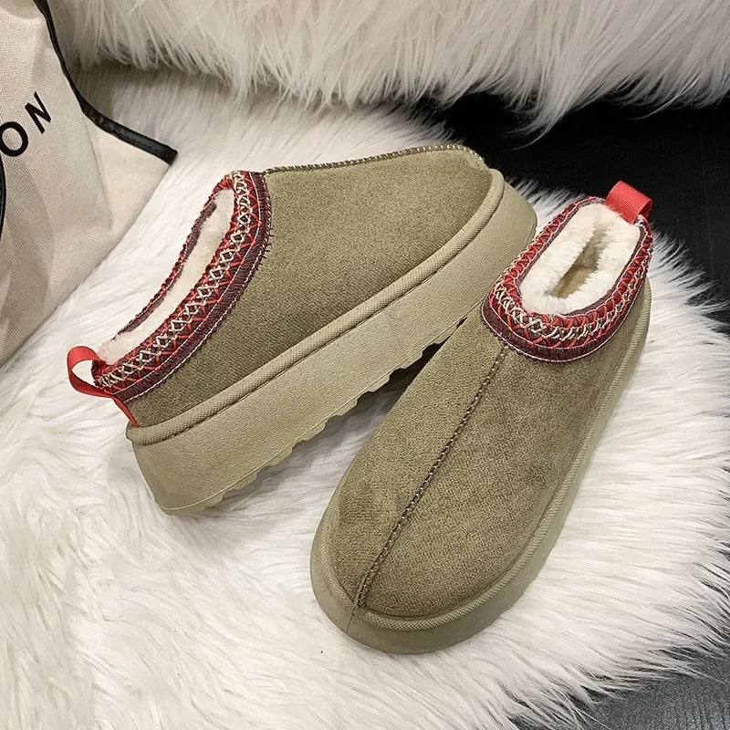 Cashmere Winter Boots for Women | Warm Thick Soles | Open-Heel Half Slipper 