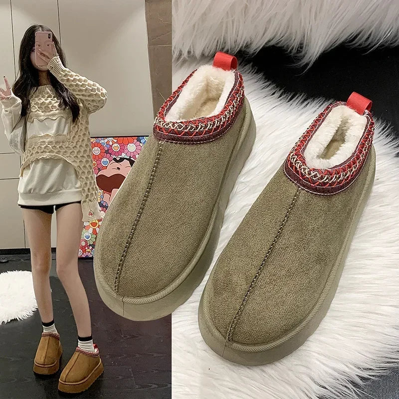 Cashmere Winter Boots for Women | Warm Thick Soles | Open-Heel Half Slipper 